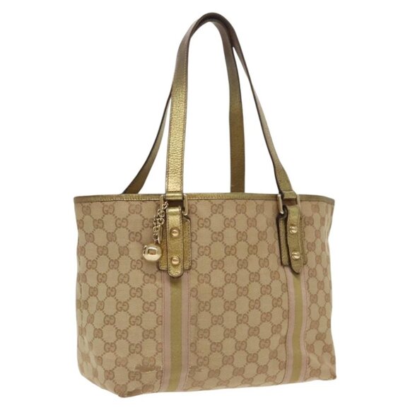 GUCCI GG Canvas Sherry Line Tote Bag Beige Gold pink - Picture 1 of 15